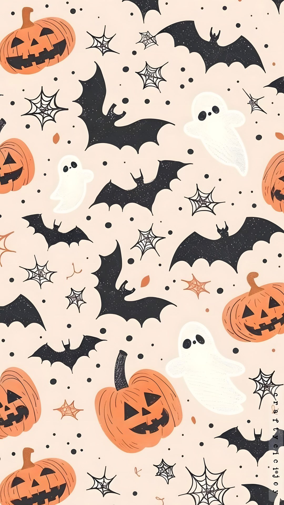 an image of halloween pumpkins and bats Cute Preppy Halloween antique white