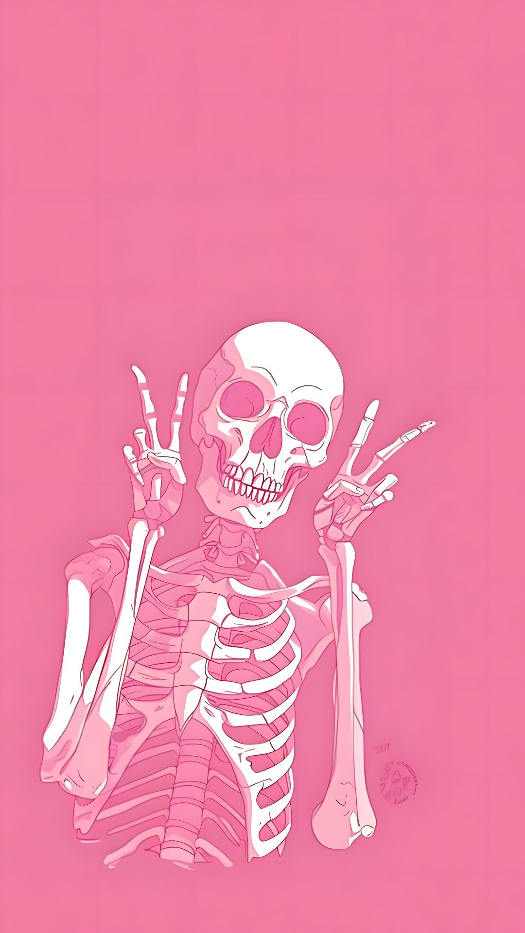a skeleton holding two hands up in the air Pink Halloween Skeleton pale violet red