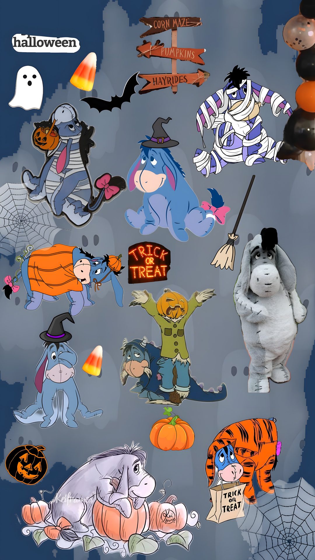 an image of halloween stickers on the back of a cell phone with ghost, pumpkins and cats Eeyore Halloween Halloween, Iphone Disney, Iphone, slate gray