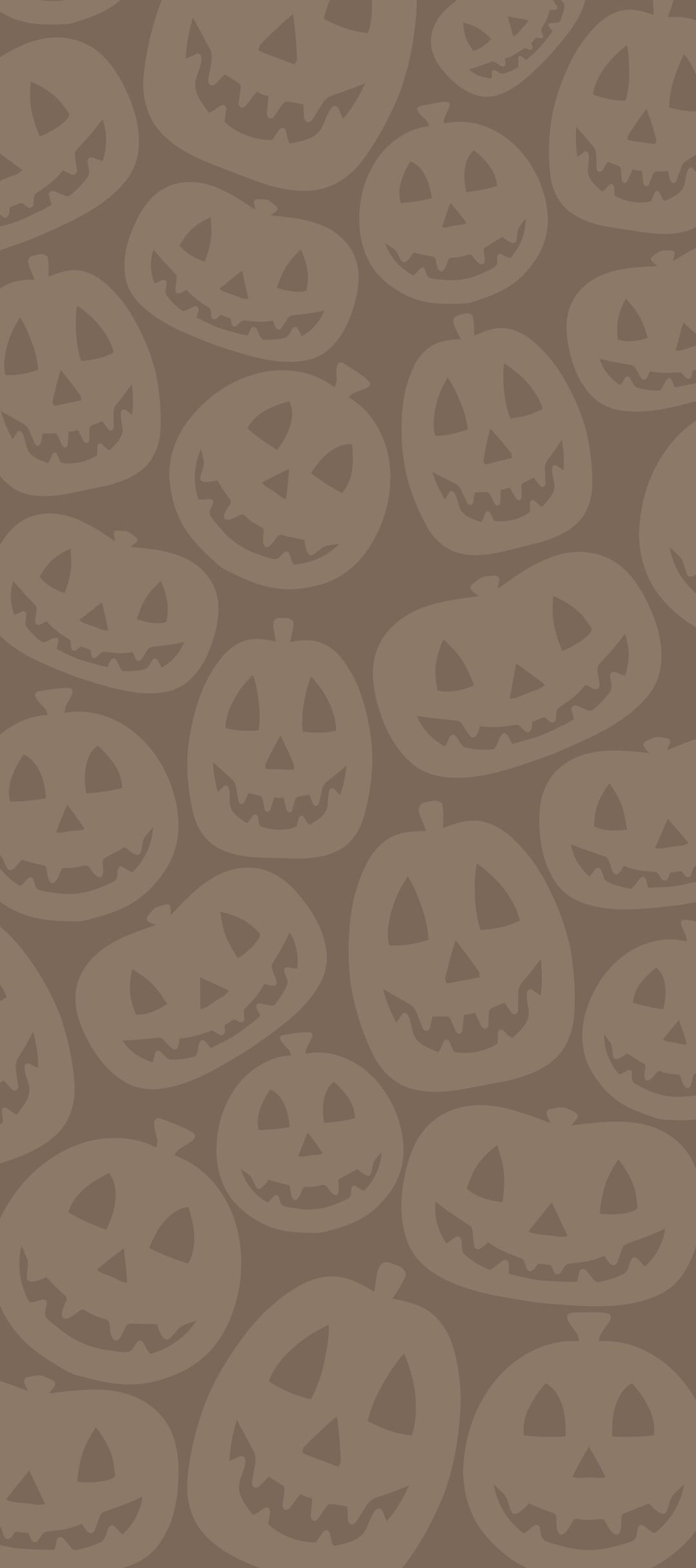 a lot of jack o lantern pumpkins on a brown background seamless wallpaper Simplistic Halloween gray