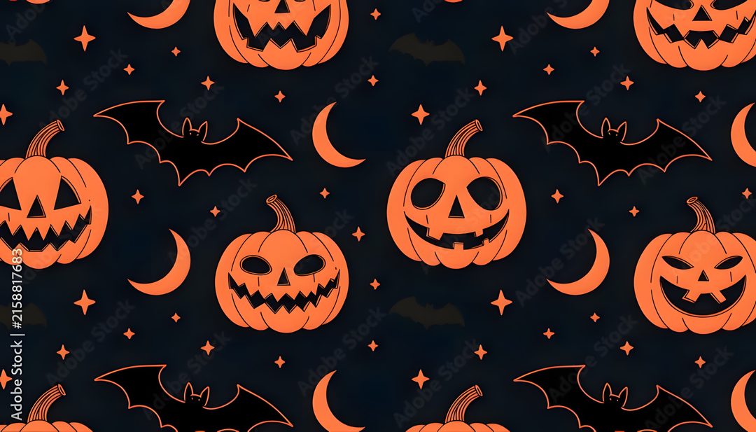 halloween pumpkins with bats and stars on a black background for wallpaper or backdrop Halloween Pumpkin Bat black