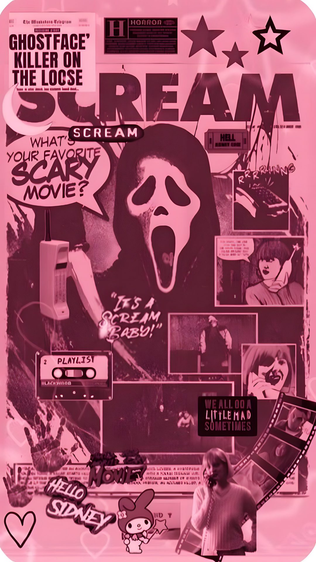 the scream movie poster is shown in pink Pink Halloween Ghostface sienna