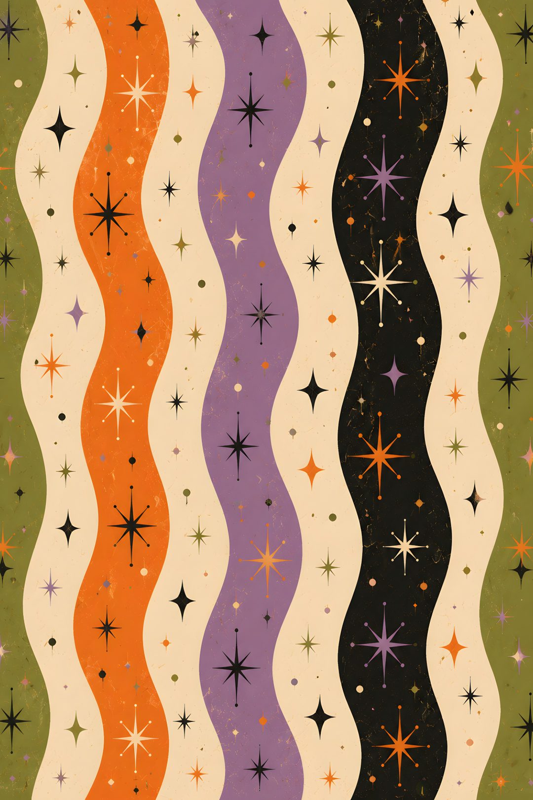 an abstract background with stars and stripes in purple, green, orange, and white Halloween Swirls Party light coral