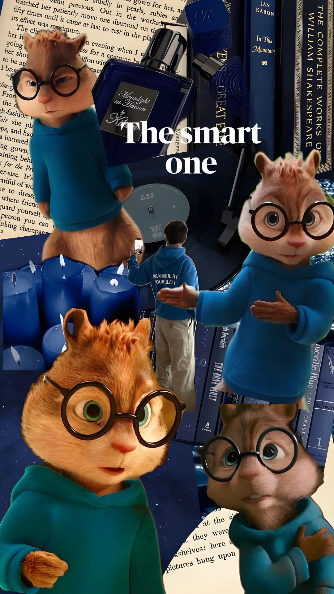 an image of two cats wearing glasses and one cat in the middle with text that reads, the smart one Alvin And The Chipmunks Halloween dark slate gray