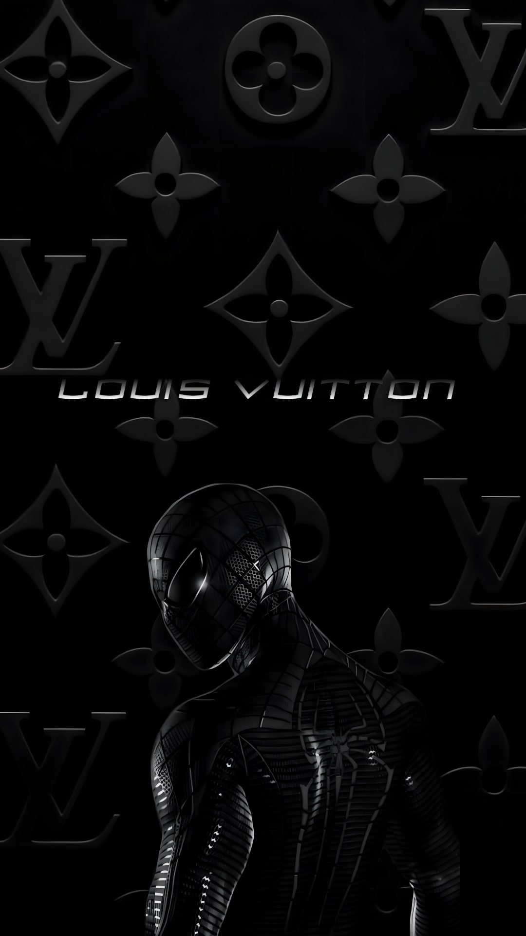 a black and white photo with the words louis vuitton on it Louis Vuitton Halloween Iphone Lv, Spiderman, Louis Vuitton, black