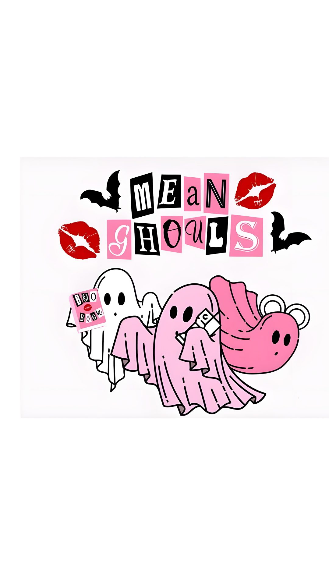 the mean show logo is shown in pink and black, with two cartoon characters on it Cute Halloween Mean Girls Halloween, Happy Halloween Mean Girls, white