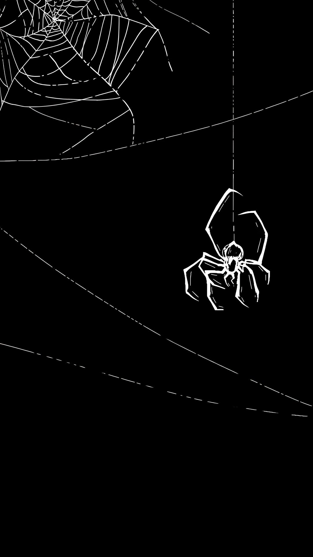 a spider hanging from a web in the middle of a black background with white lines Spider Halloween black