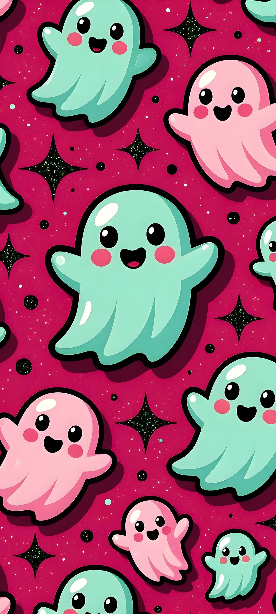 a bunch of little ghost like creatures on a pink background Kids Halloween crimson