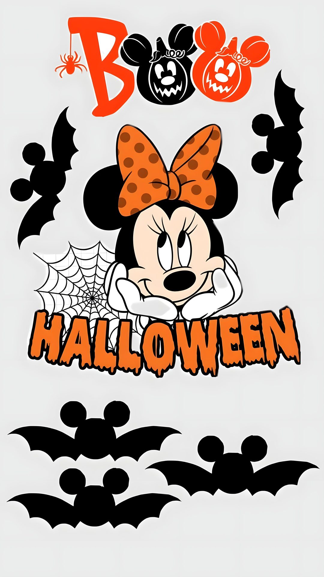 mickey mouse with pumpkins and bats on it's face for boo halloween party Minnie Halloween gainsboro