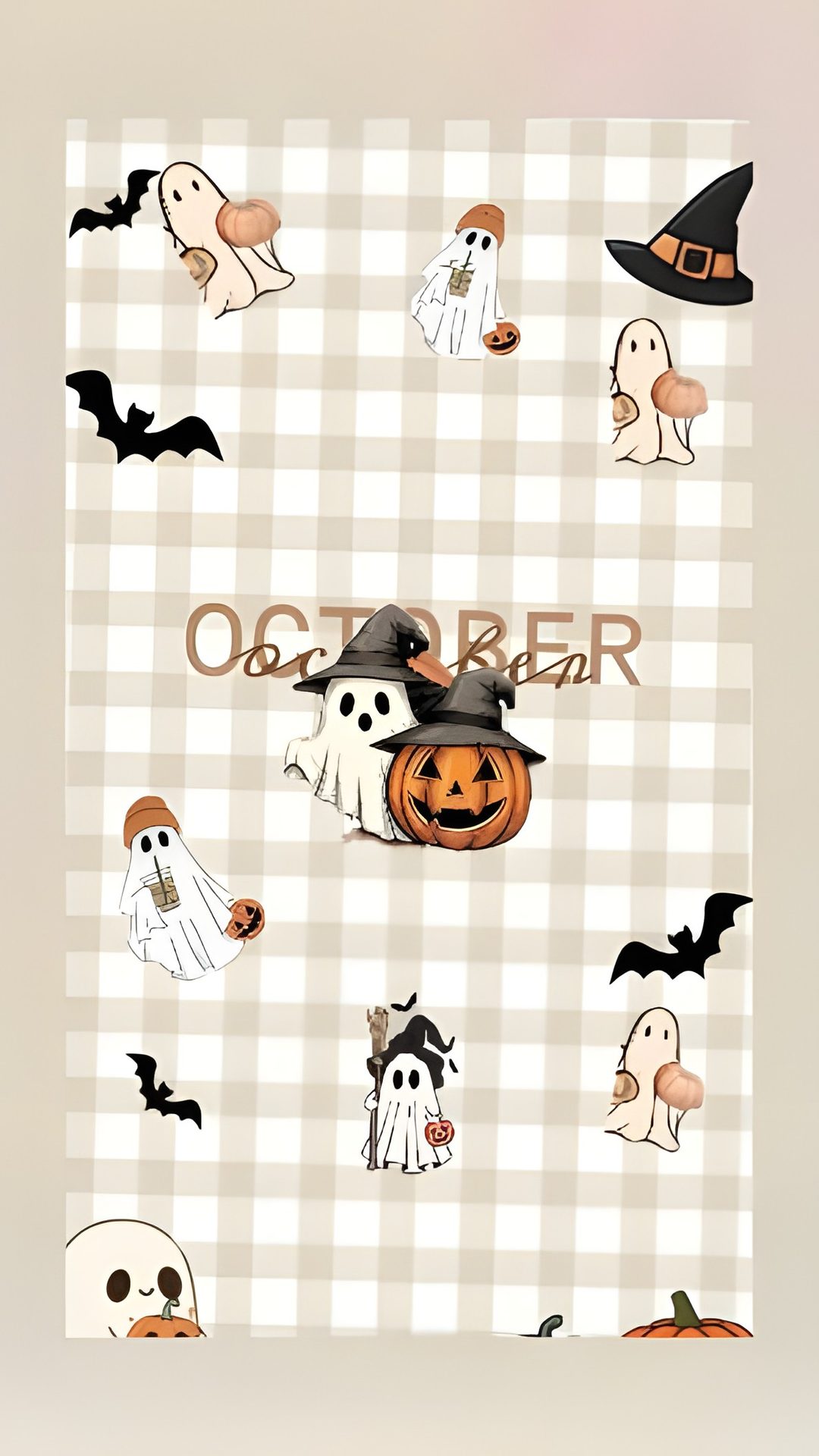 an image of a halloween card with ghost and pumpkins Cute Halloween October gainsboro
