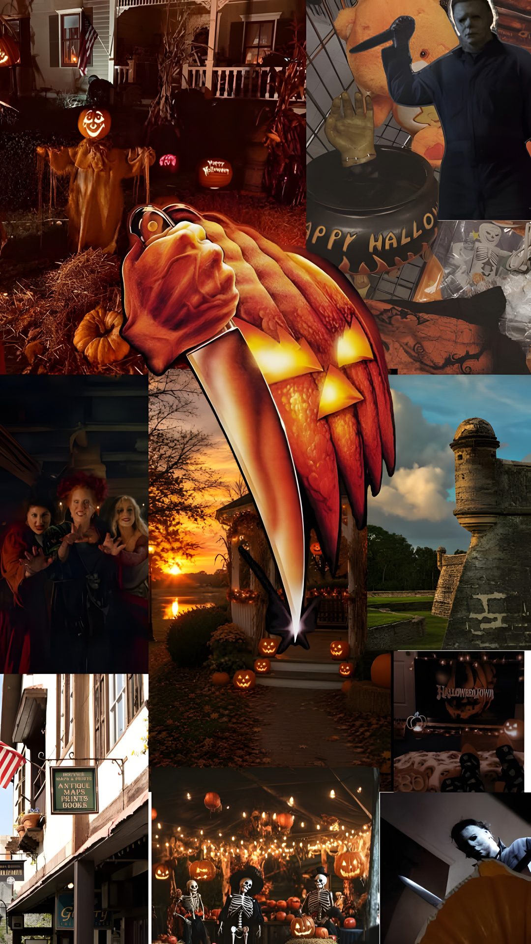 a collage of halloween images including pumpkins, people and other things in the background Halloweentown Pumpkin dark slate gray