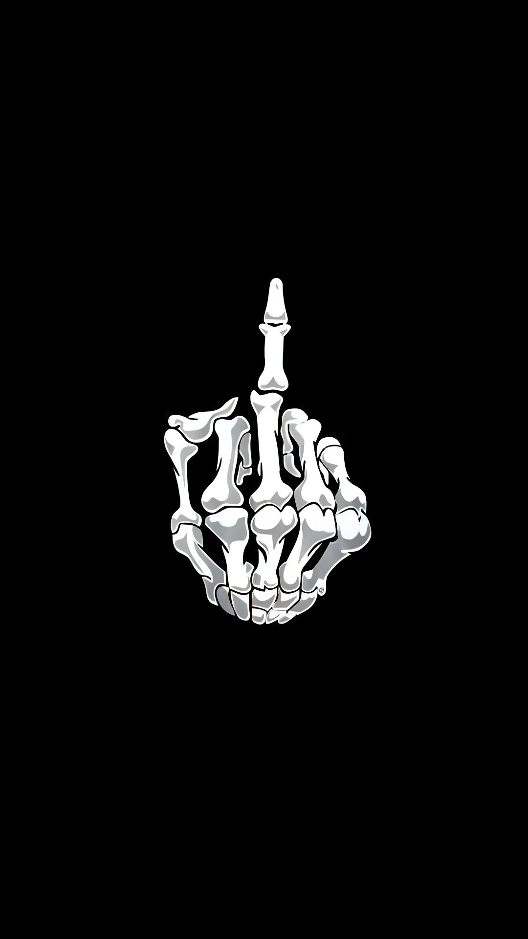 a white skeleton is shown against a black background Halloween Middle Finger black