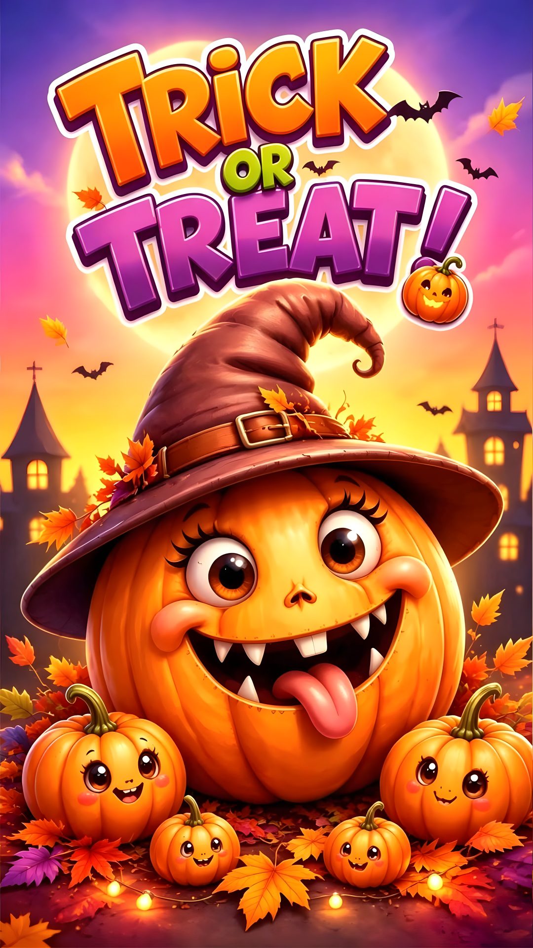 trick or treat poster with pumpkins and witches Halloween Trick Or Treat chocolate