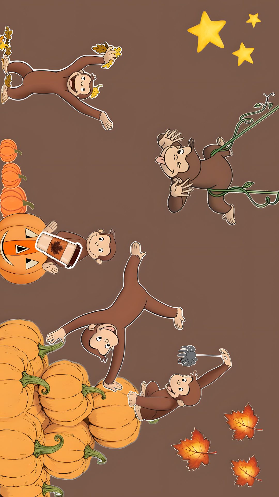 monkeys and pumpkins are flying in the air Halloween Curios George dim gray