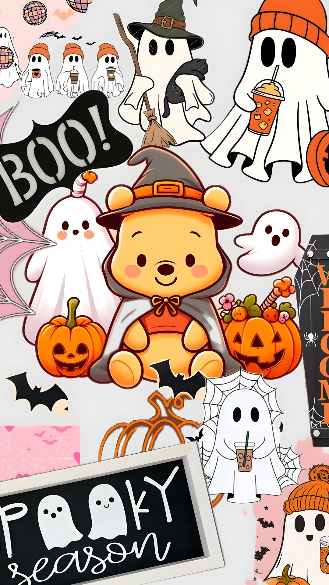 a bunch of halloween stickers on a white background Cute Halloween For Boys Iphone, Halloween, wheat