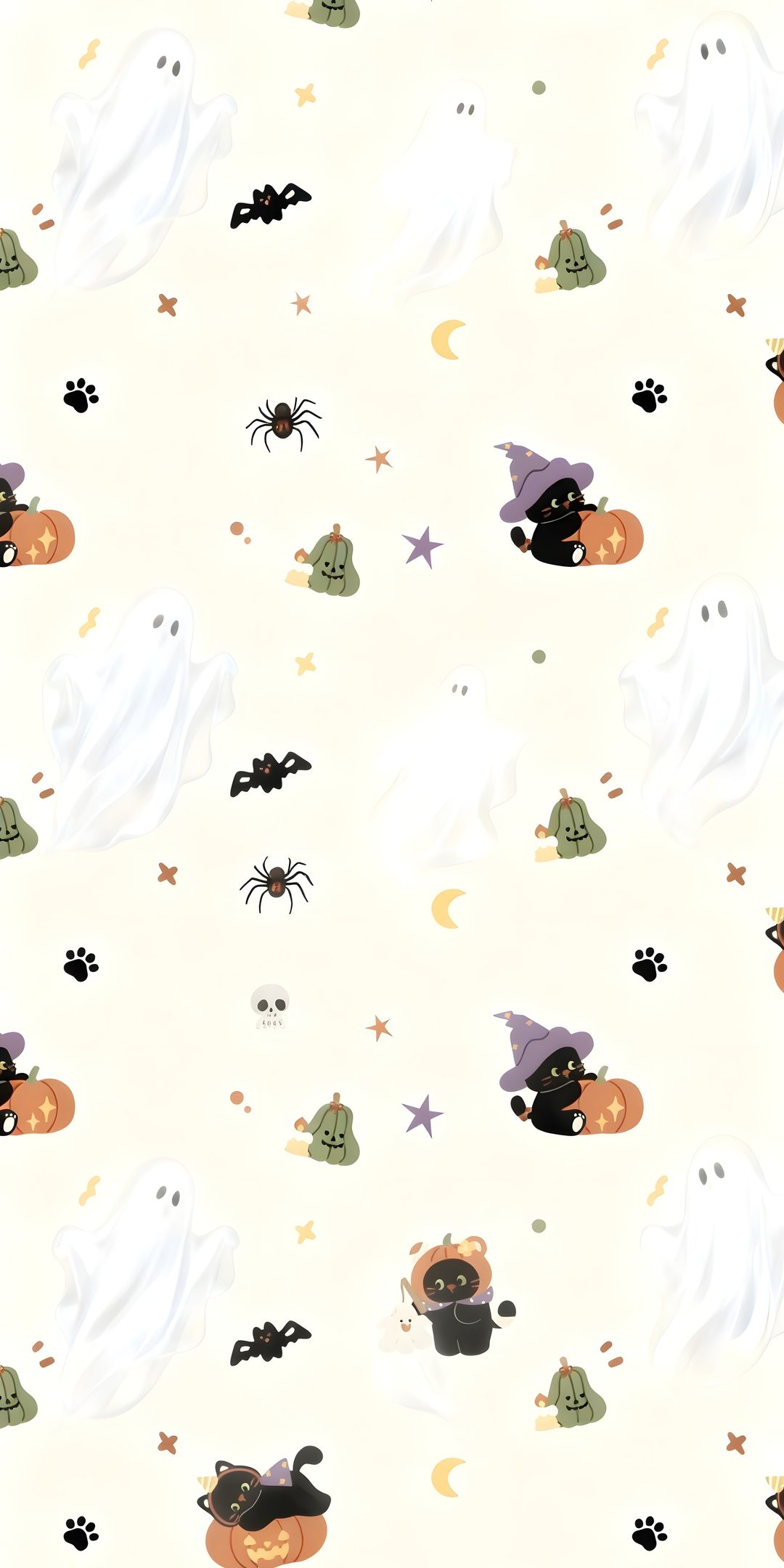 a halloween themed wallpaper with black cats and ghostes Baggu Halloween floral white