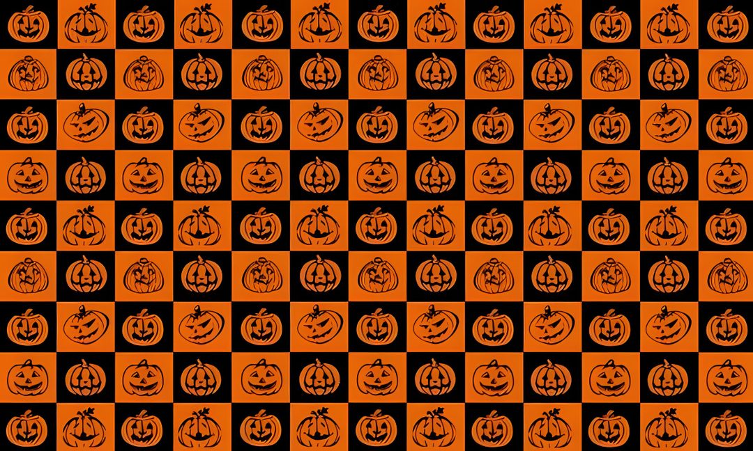 an orange and black checkered background with jack o lantern pumpkins on the side Halloween Squares Custom Halloween 67 Background, Halloween, saddle brown