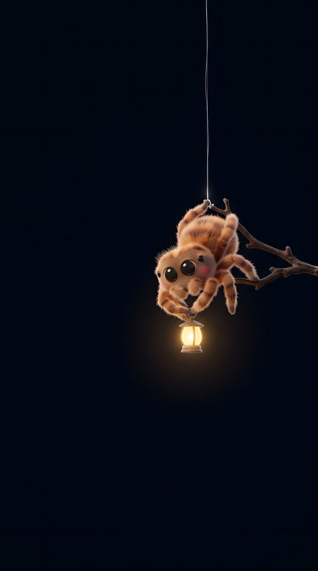 a spider hanging from a light bulb in the dark Halloween Insects black