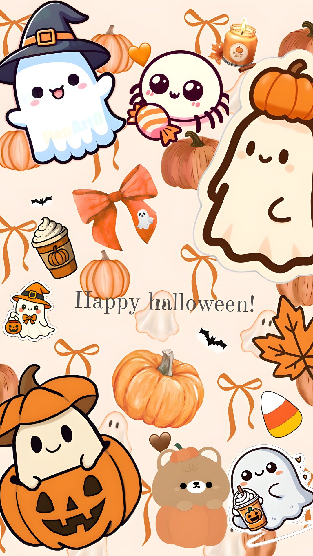 an image of halloween stickers on a phone Preppy Happy Halloween Halloween Cute, Pins, Halloween, antique white