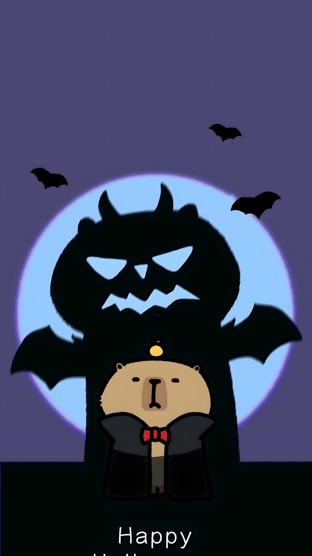 an animal with bats on it's back and the words happy halloween written below Capybara Halloween Avatar, Halloween, dark slate blue