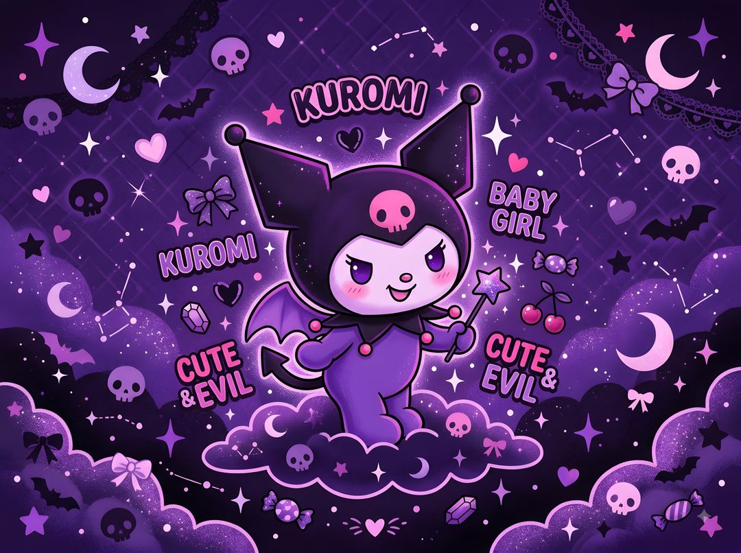 an image of a cartoon character in the sky with skulls and stars on it's chest Chromebook Kuromi Halloween midnight blue