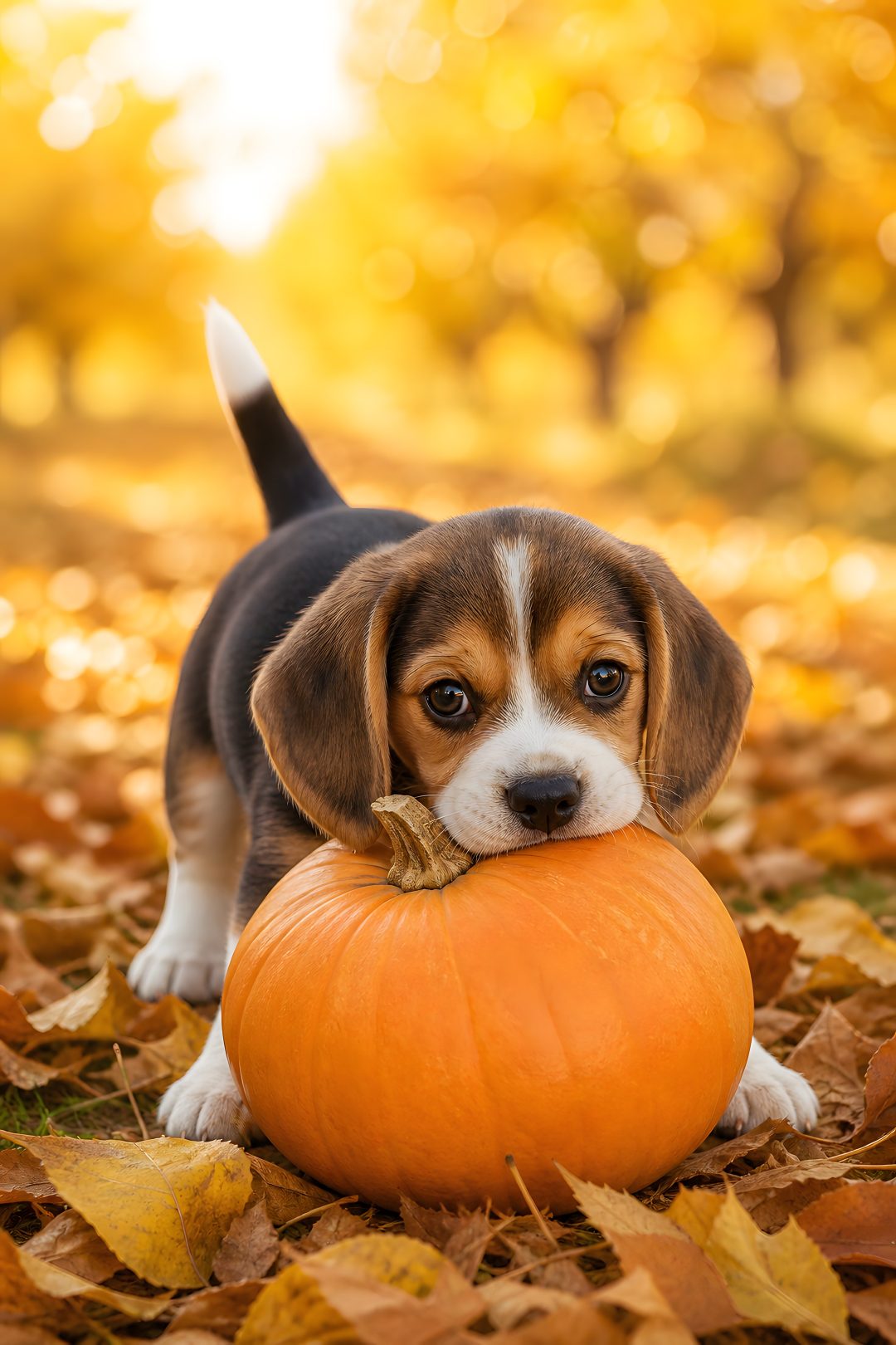 a beagle puppy chewing on a pumpkin Cute Beagle Halloween peru