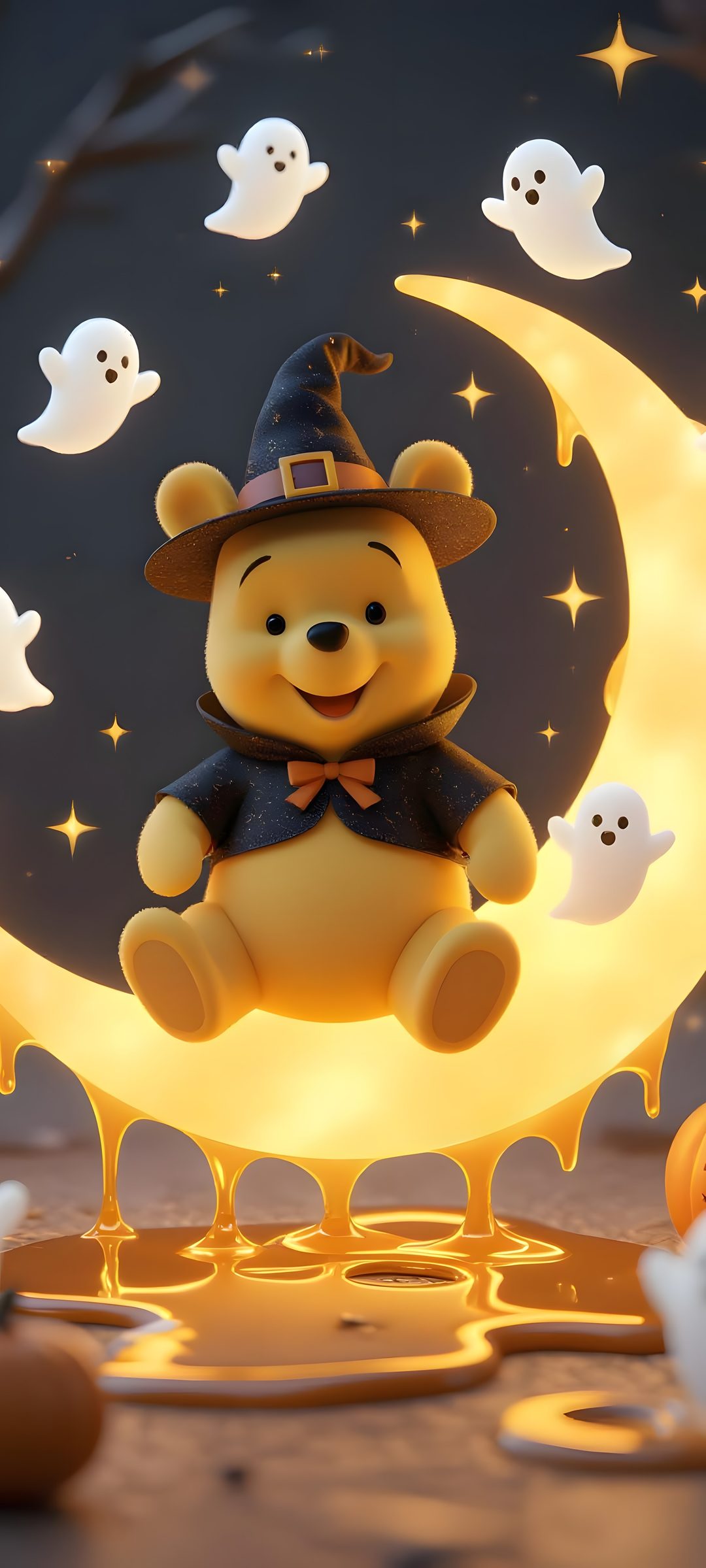 a teddy bear is sitting on the moon Winnie The Pooh Halloween sienna
