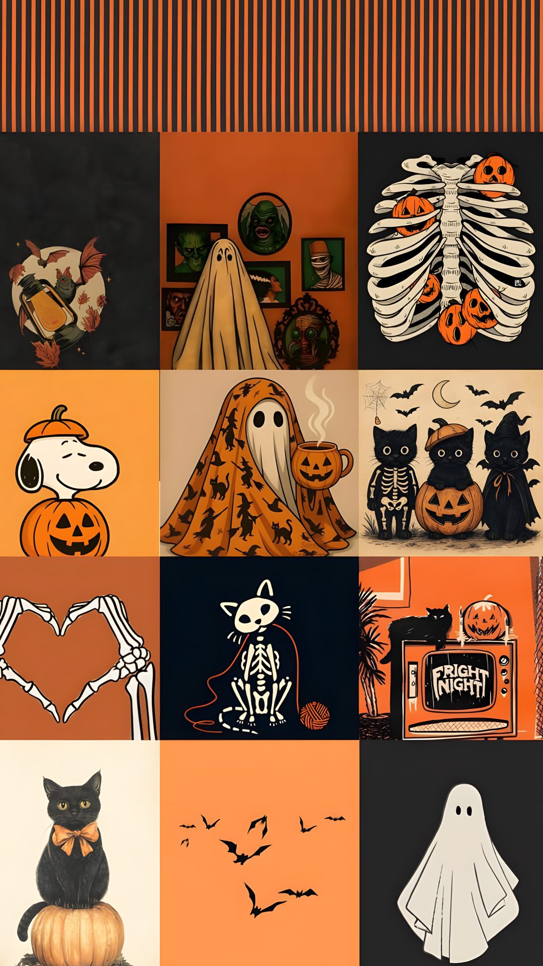 a collage of halloween pictures with pumpkins, cats and ghostes on them Halloween Squares Custom sienna