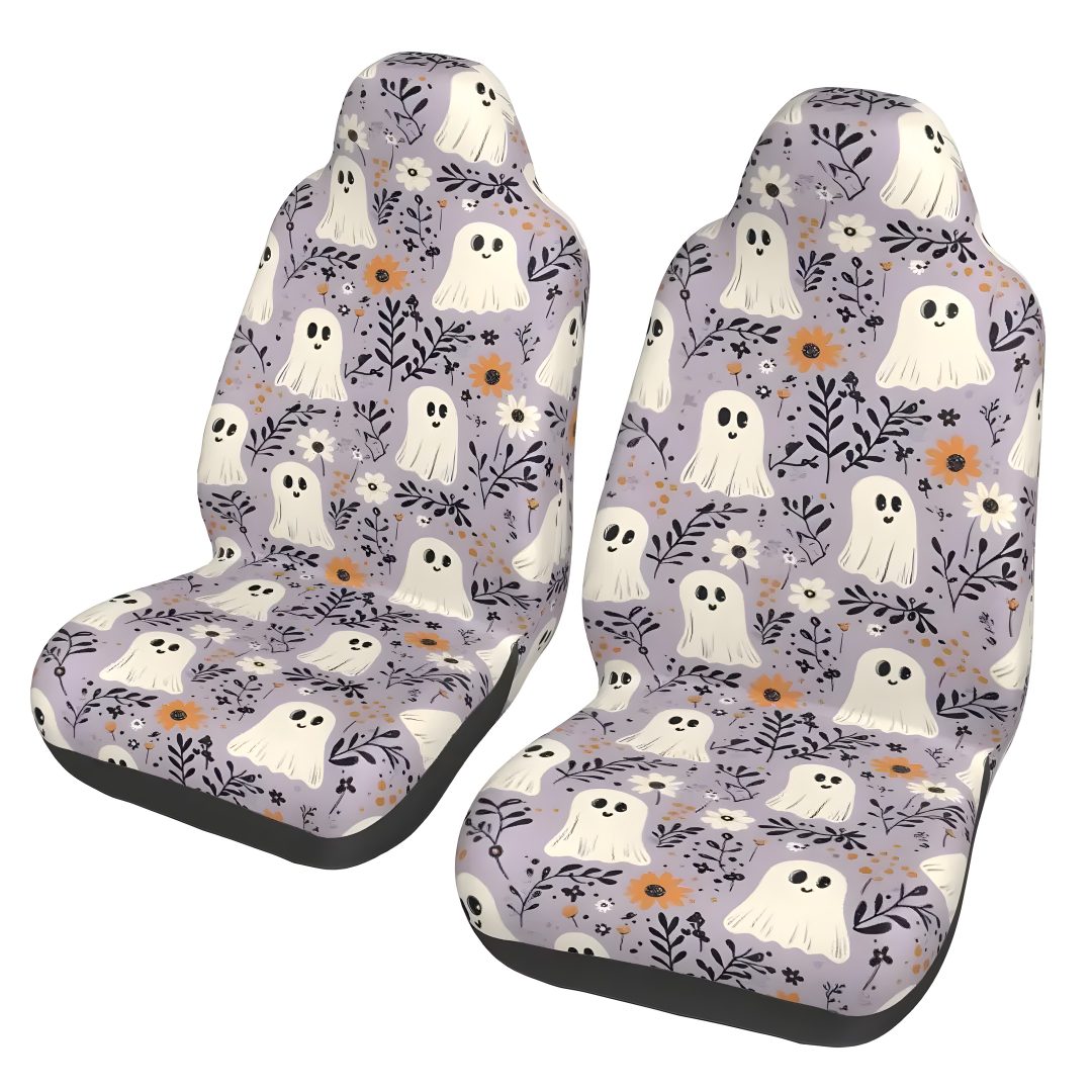 two car seats with ghost and flowers on them Cute Halloween For Car Seat antique white