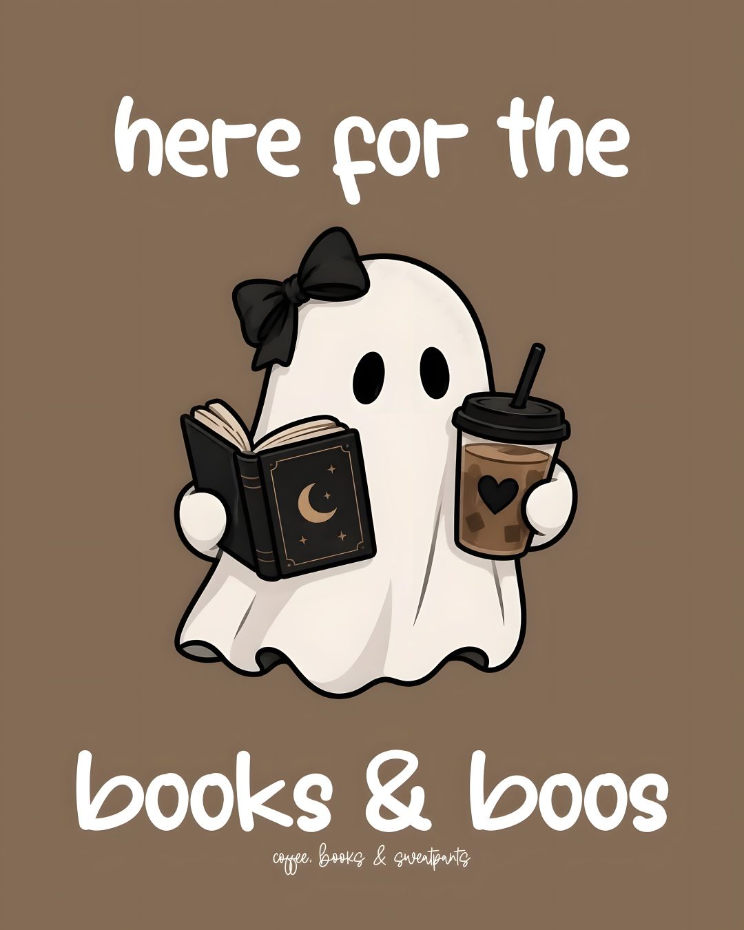 there is a ghost reading a book and holding a cup with coffee in its hand Bookish Halloween Love Book, dim gray