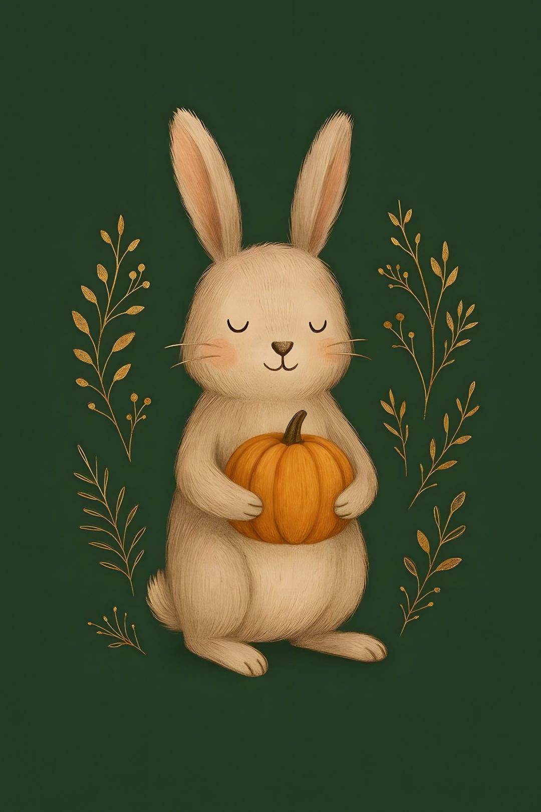 a painting of a rabbit holding a pumpkin Halloween Rabbit dark slate gray