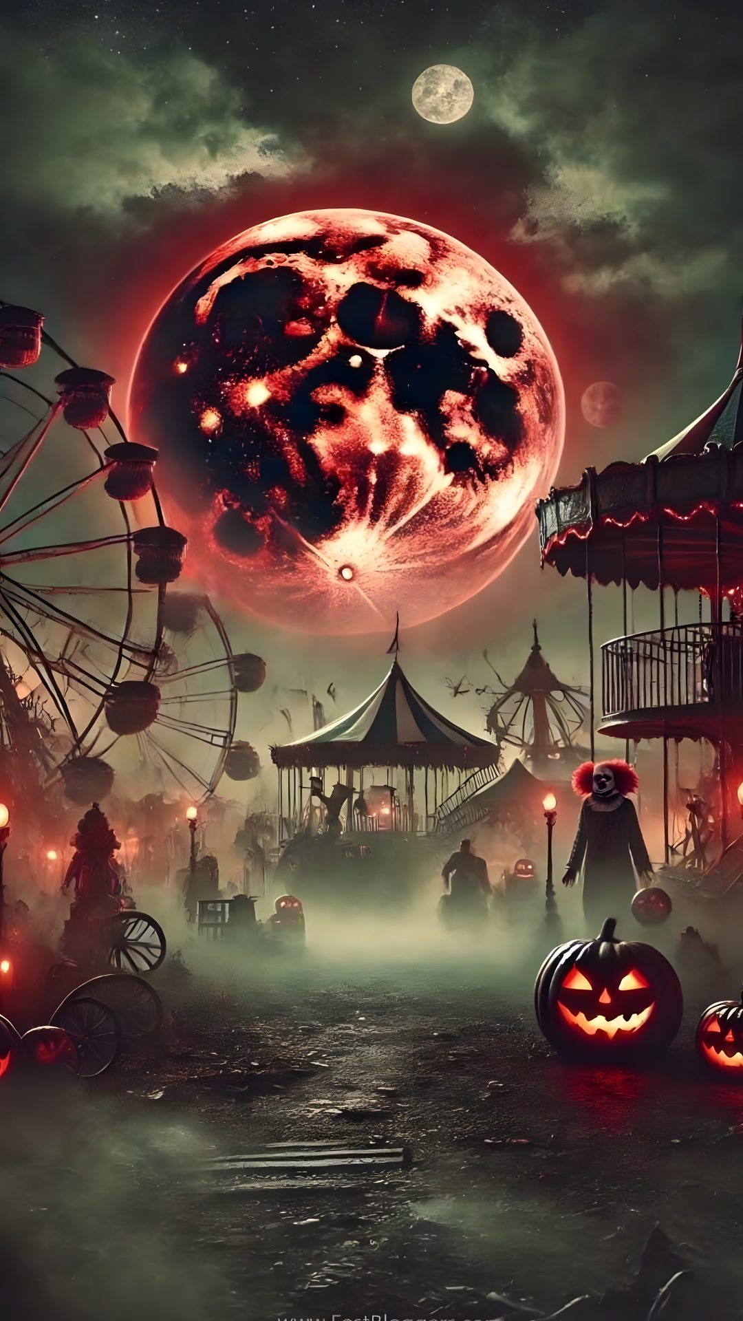 an artistic halloween scene with pumpkins and ferris wheel Halloween Roller Coaster dark slate gray