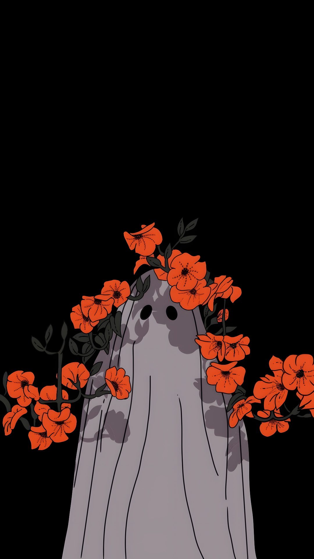 an orange flower is growing out of a gray vase with red flowers on the side Halloween Smartwatch black