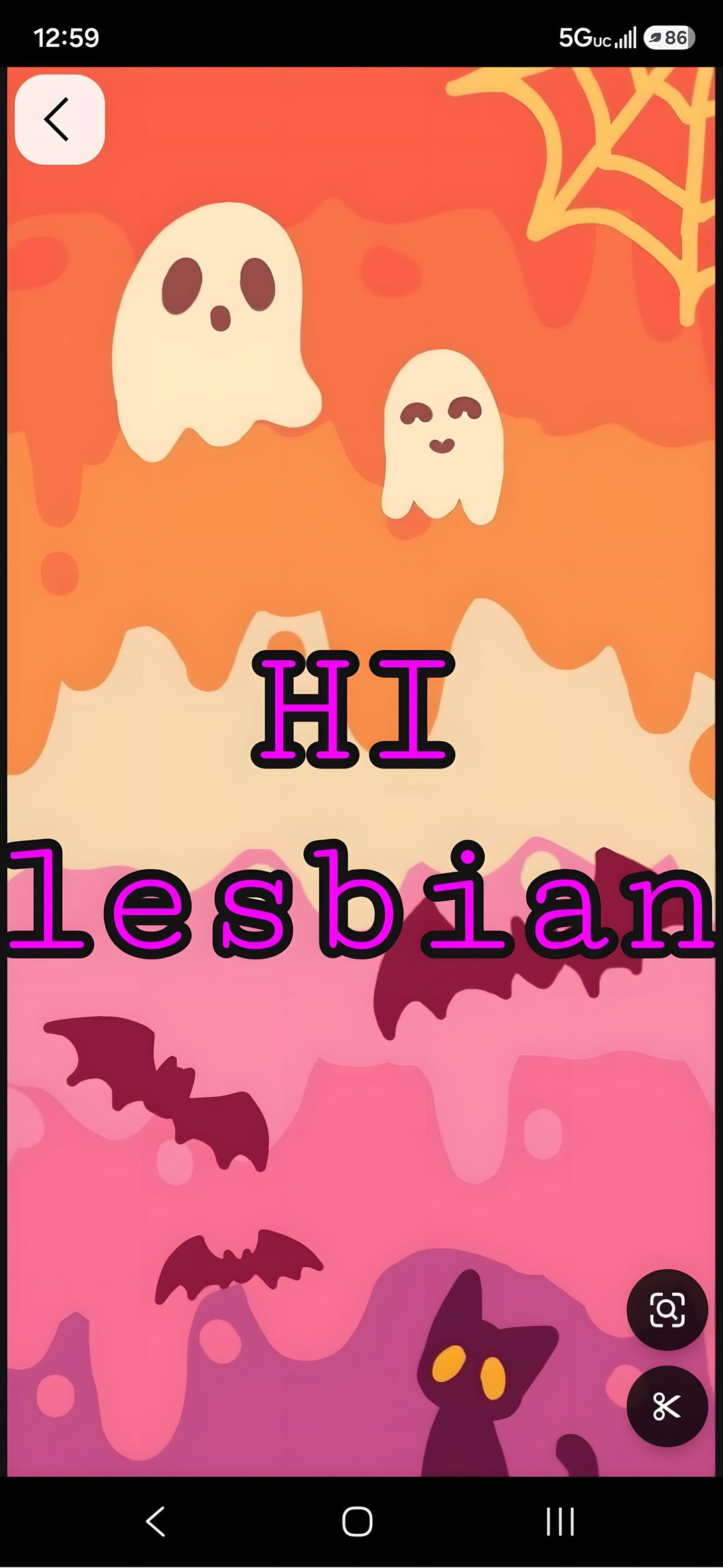 an animated halloween theme with the words hi lesbiean written in pink and orange Lesbian Halloween tomato