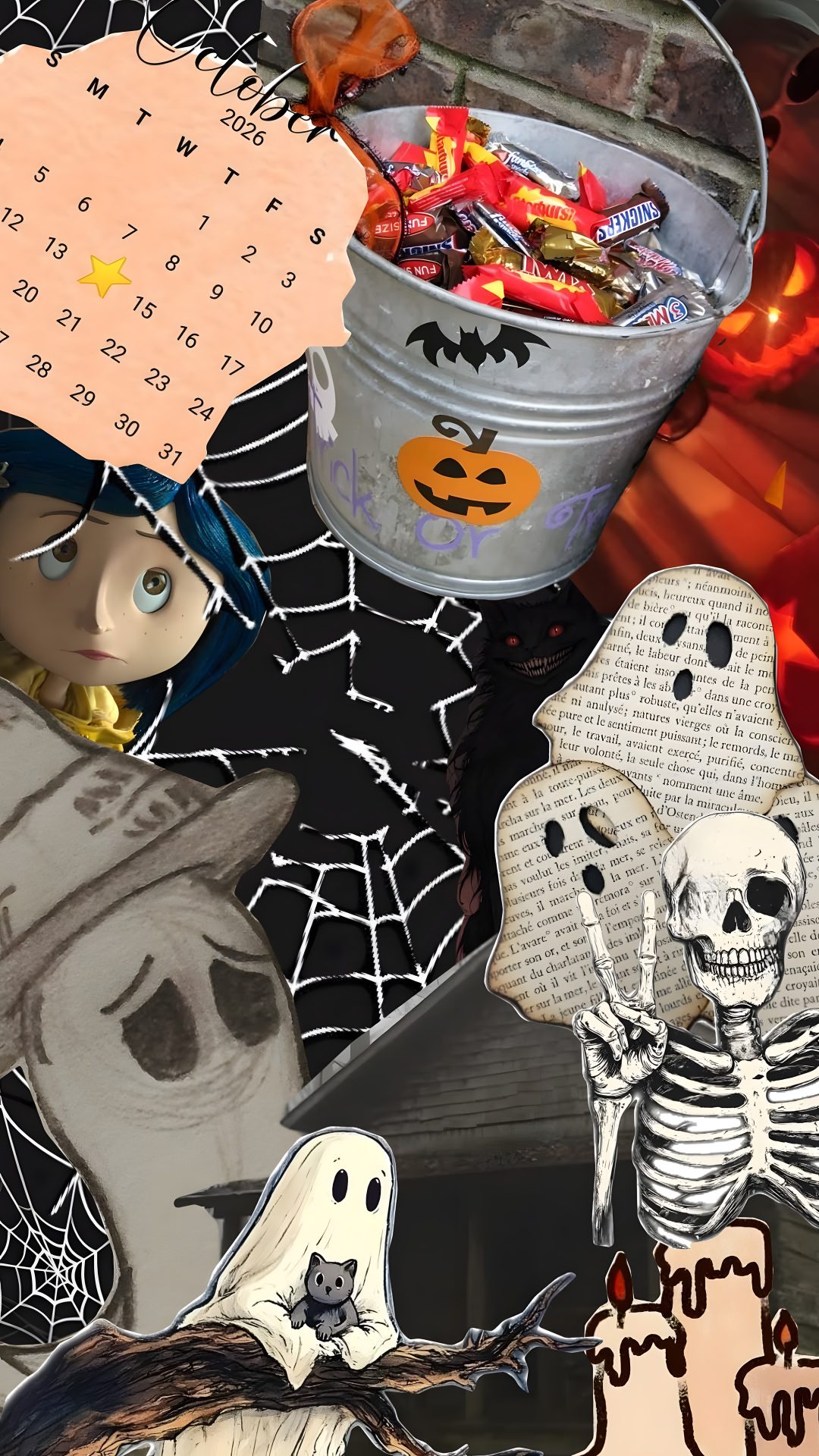 a collage of halloween images with pumpkins and skeletons Halloween Junk dim gray