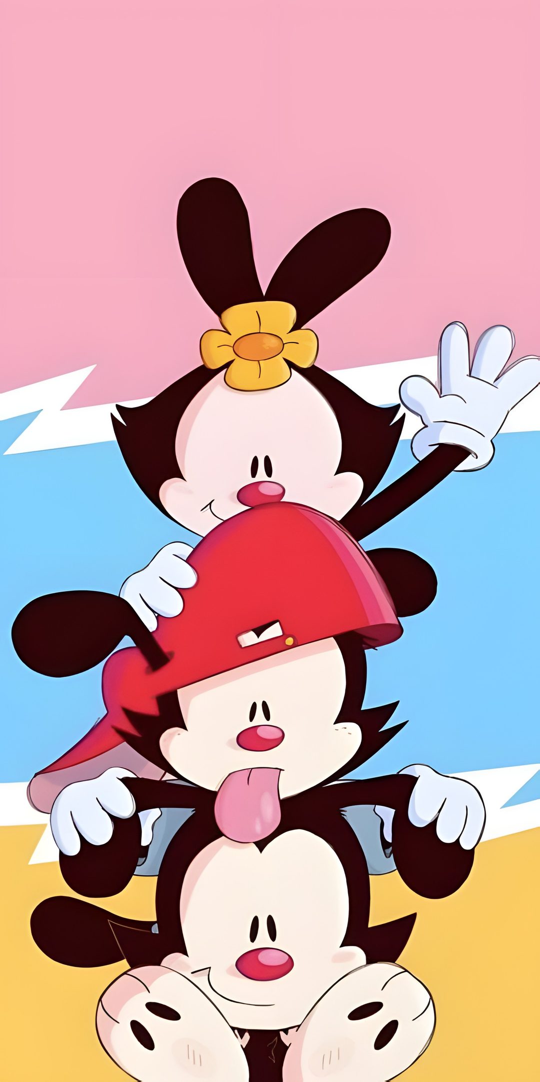 some cartoon characters sitting on top of each other in front of a pink and blue sky Halloween Animaniacs Beautiful Images, Yakko Warner, light pink