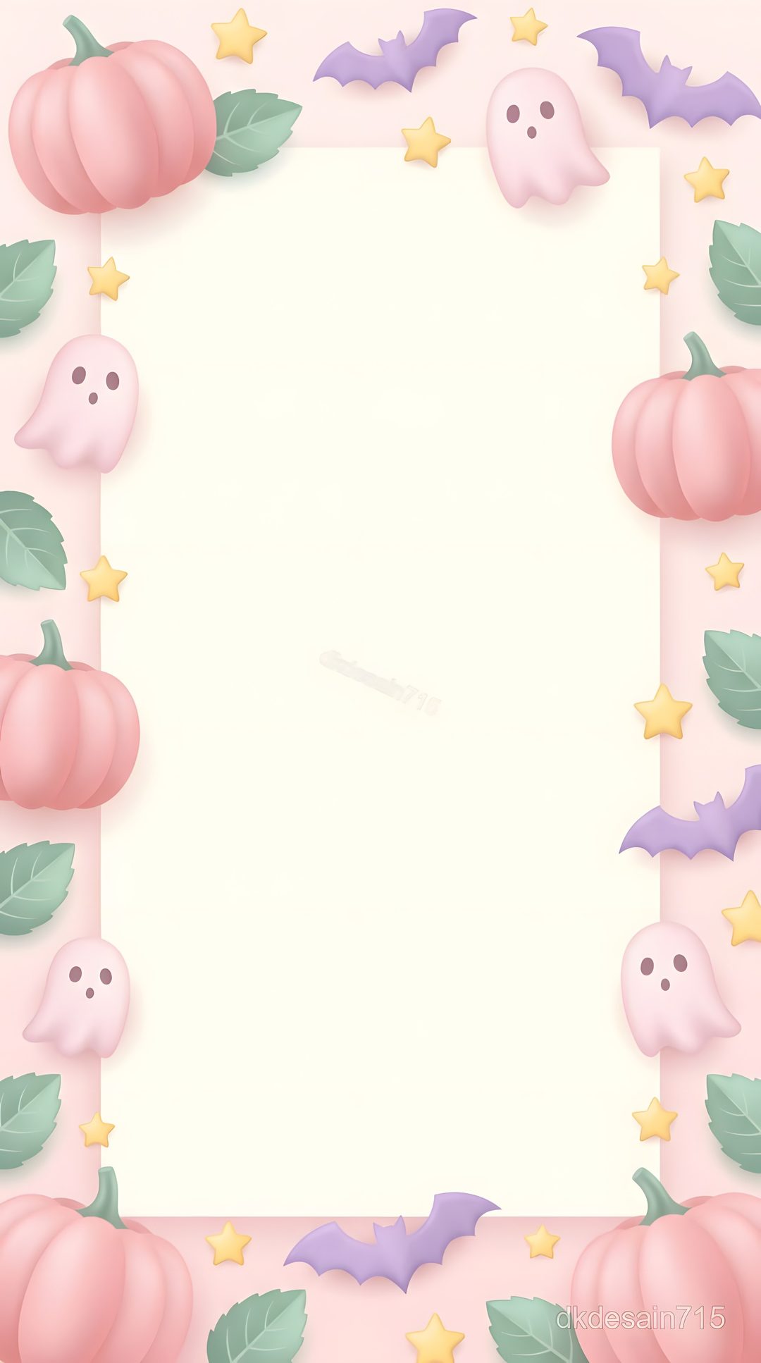 a pink background with pumpkins, bats and stars in the center is an empty space for text Pastel Pastel Aesthetic Halloween floral white