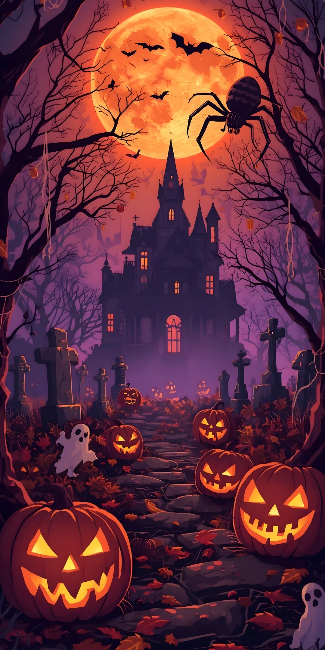 a halloween scene with pumpkins and jack o lanterns Halloween Cartoon Hd dark slate gray