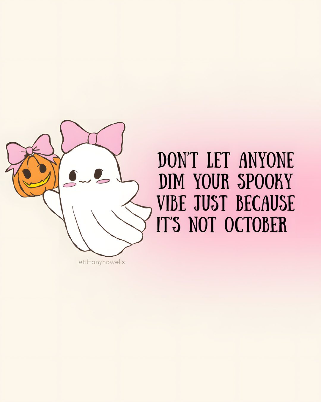 a white ghost with a pink bow holding a pumpkin Halloween Quotes Aesthetic linen