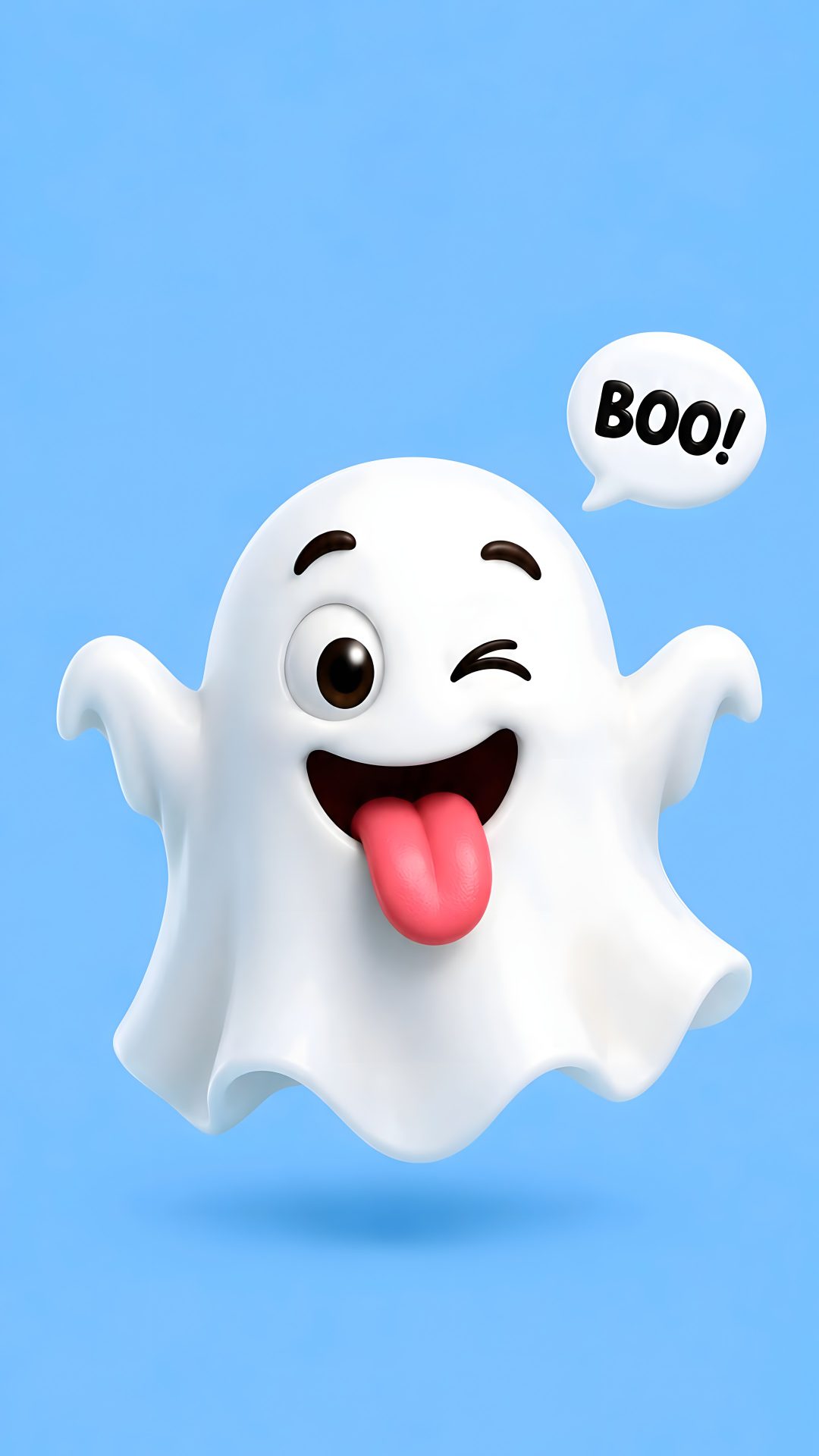 a ghost with its tongue out and speech bubble above it's head that says boo Halloween Liquid Boo Printable And light sky blue