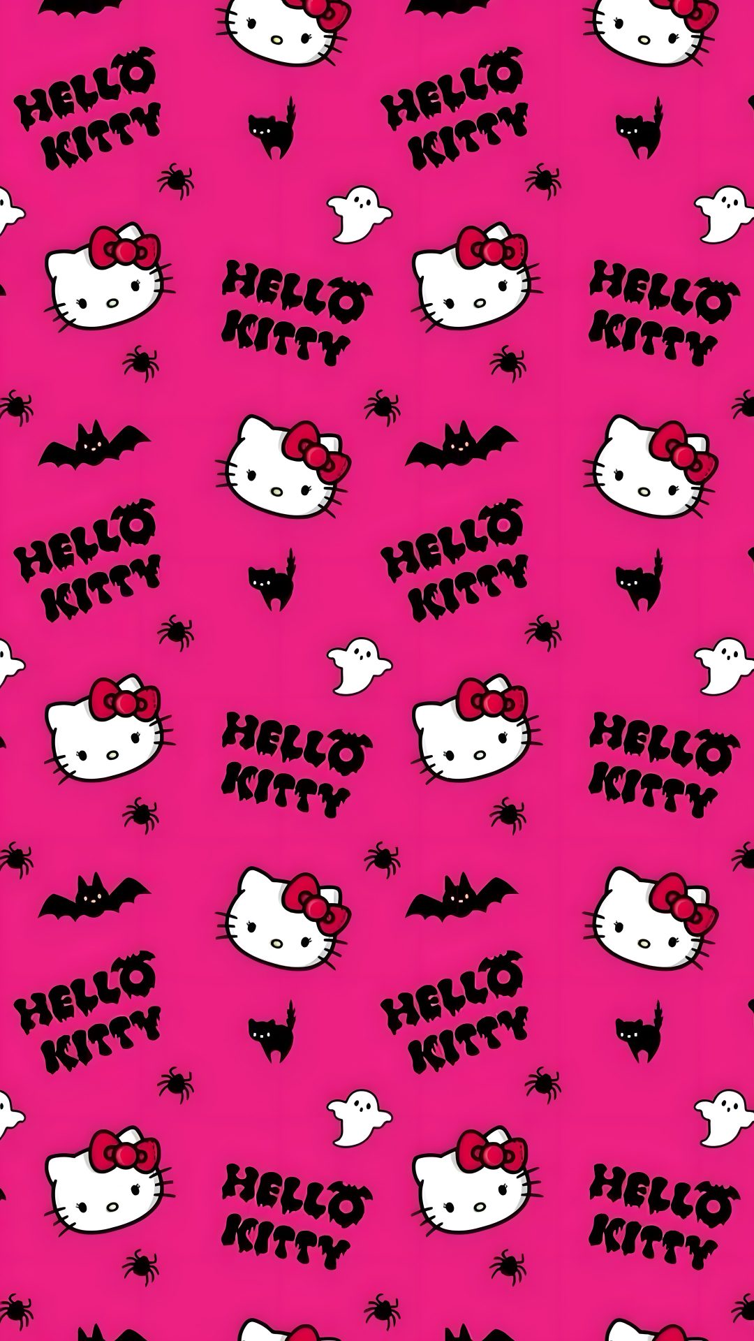 pink hello kitty wallpaper with hello kitty on it's face and the word hello kitty Pink Hello Kitty Halloween deep pink