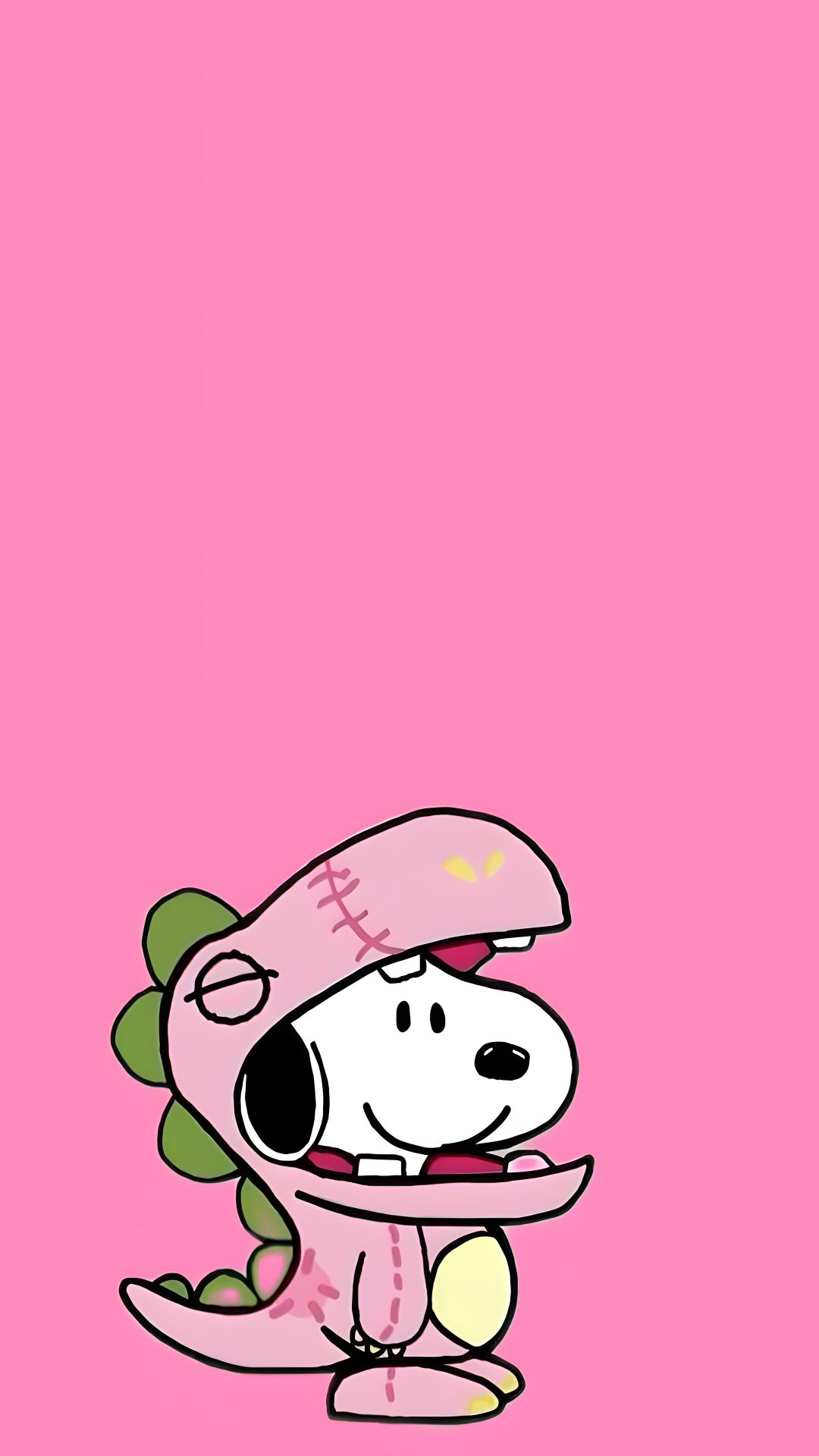 a pink background with a cartoon dog wearing a baseball cap and holding a plate in it's mouth Pink Snoopy Halloween Snoopy,