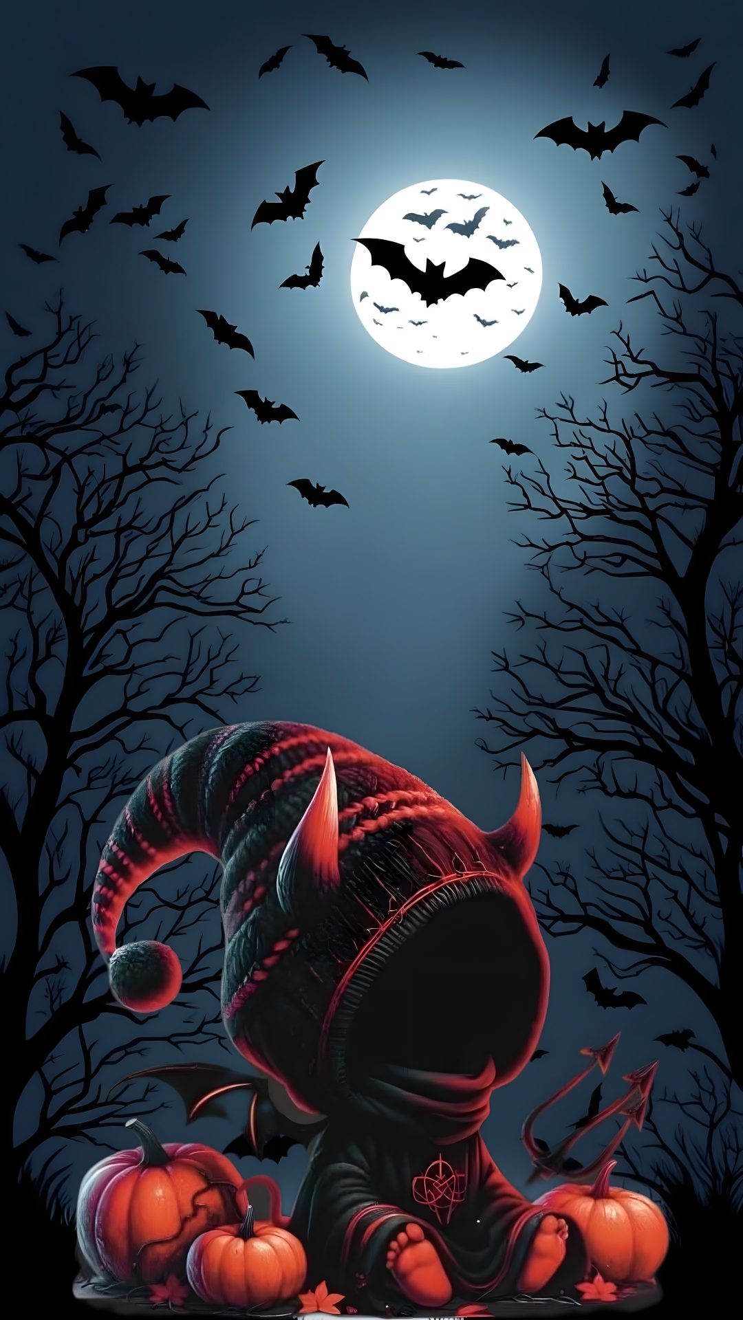 a painting of an elephant wearing a hat and pumpkins in front of a full moon Cute Halloween For Boys dark slate gray