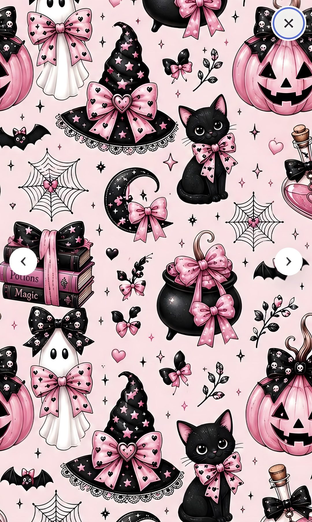 a pink background with black and white cats, bats, and pumpkins on it Halloween Plaid Pink Custom gainsboro