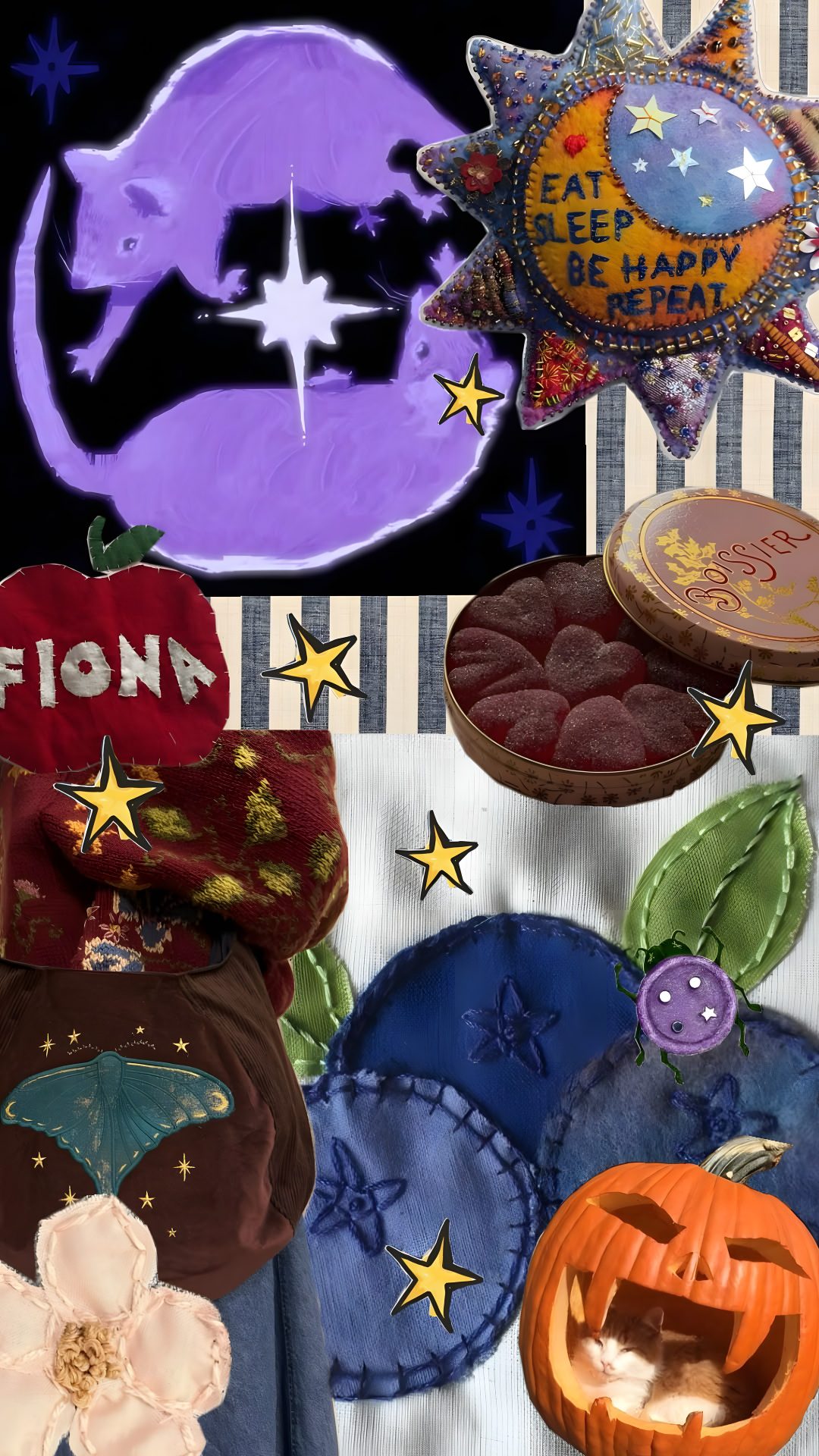 there are many different items on the table and in front of them is a pumpkin Whimsy Halloween dim gray