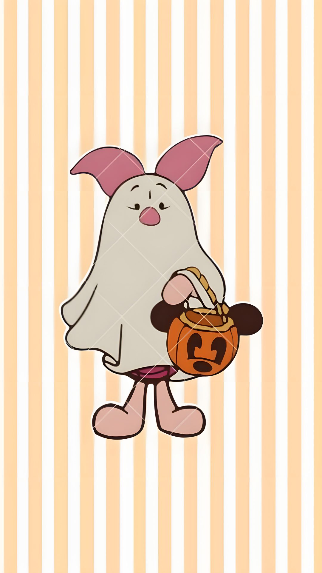 a cartoon character holding a pumpkin in his hand and wearing a bunny costume with ears Aesthetic Cute Disney Halloween peach puff