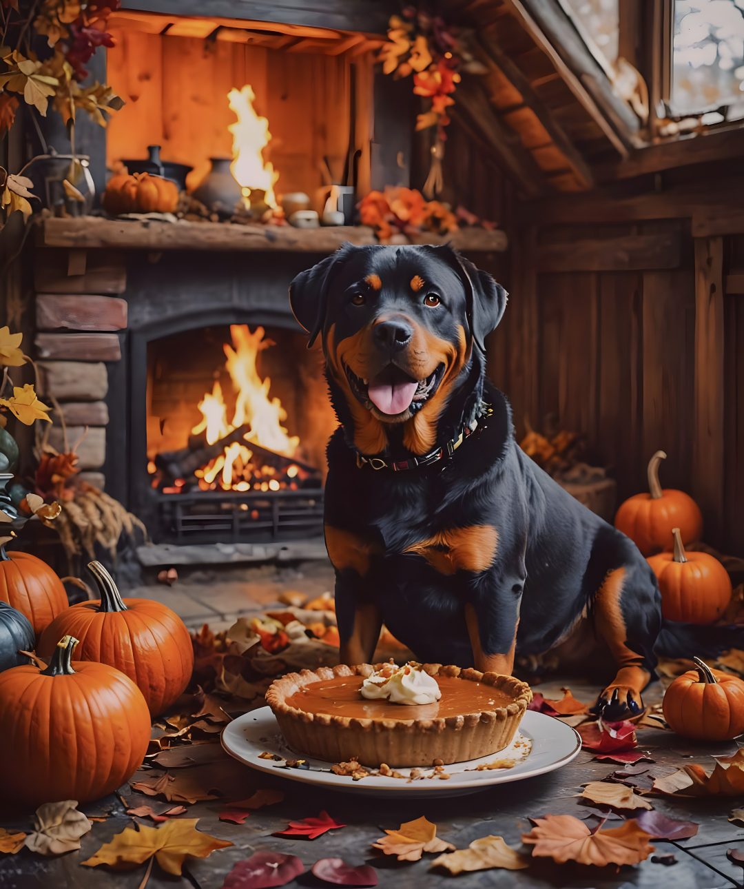 a black and brown dog sitting next to a pumpkin pie Halloween Rottweiler Rottweiler Dog, Rottweiler, Dogs, dark olive green