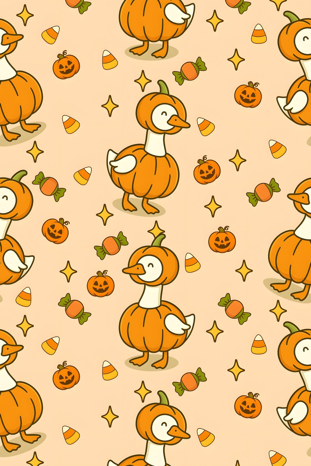 an orange and white halloween pattern with pumpkins Halloween Ducks navajo white