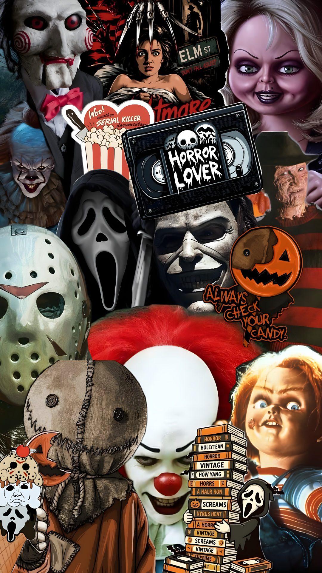 a collage of horror movies and their characters Halloween Horror Characters dark olive green