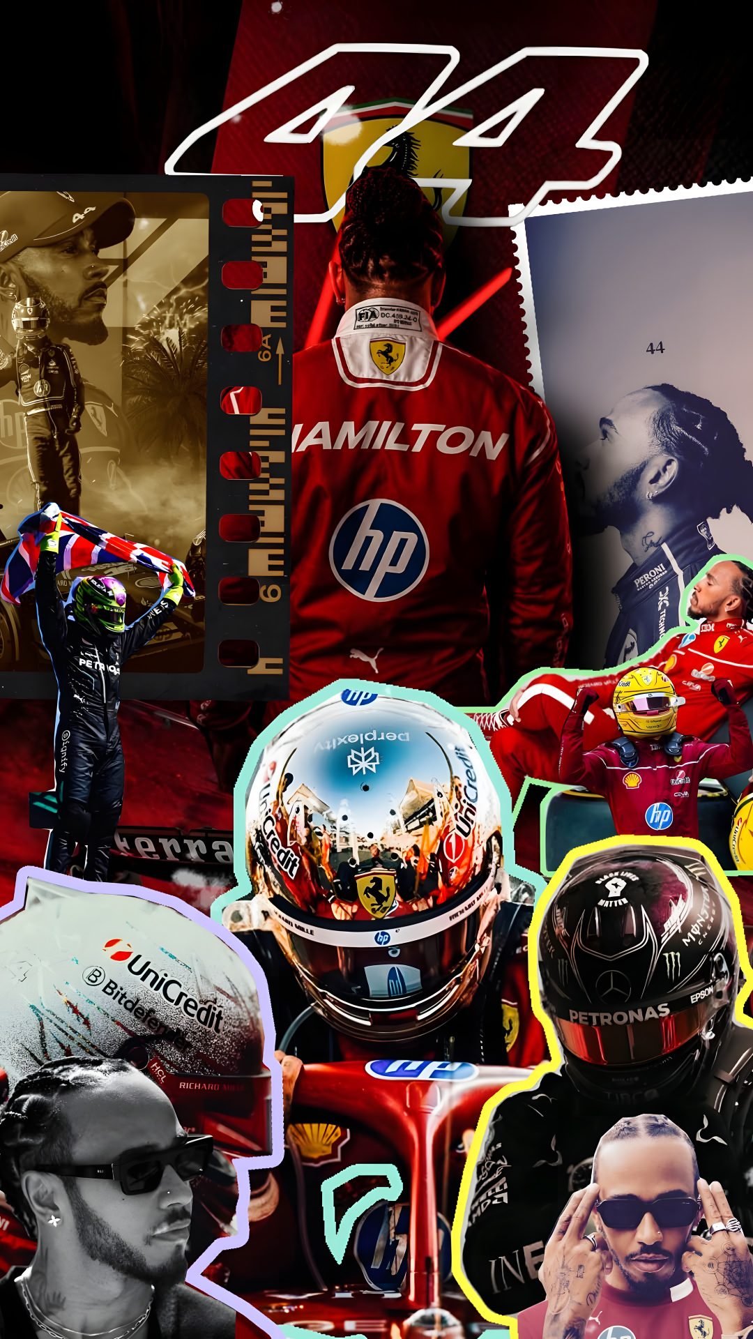 a collage of photos with the names of drivers Halloween Lewis Hamilton Collages Hd maroon